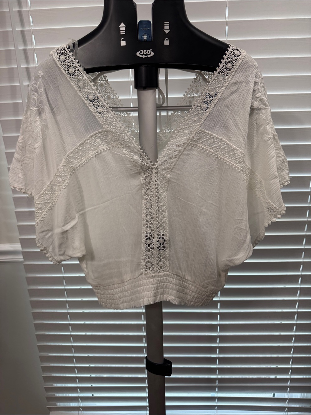 White Lace-Trim V-Neck Tunic Top